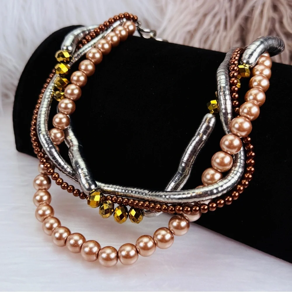 Elegant colorful Multi-Strand Faux Pearl statement Necklace